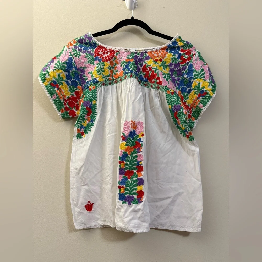 J. Marie Carmen Colorful Embroidered Floral 100% Rayon Boho Cottagecore Top - S - Picture 11 of 11
